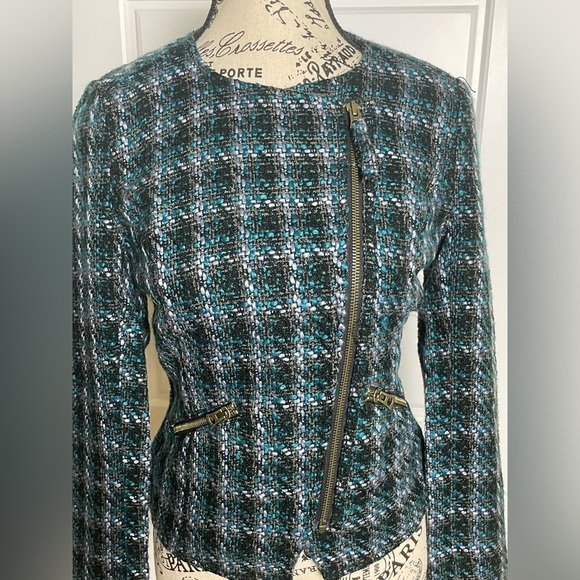 Lucky Brand Collection Harper multicolor tweed moto blazer jacket. Sz XS - Picture 2 of 8